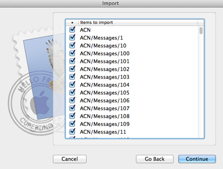 Messages to import